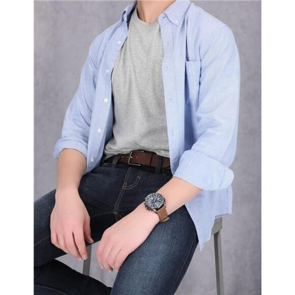 Mens Leather Belt Classic Buckle Genuine Brown Belt For Jeans Work Casual - Picture 3 of 6